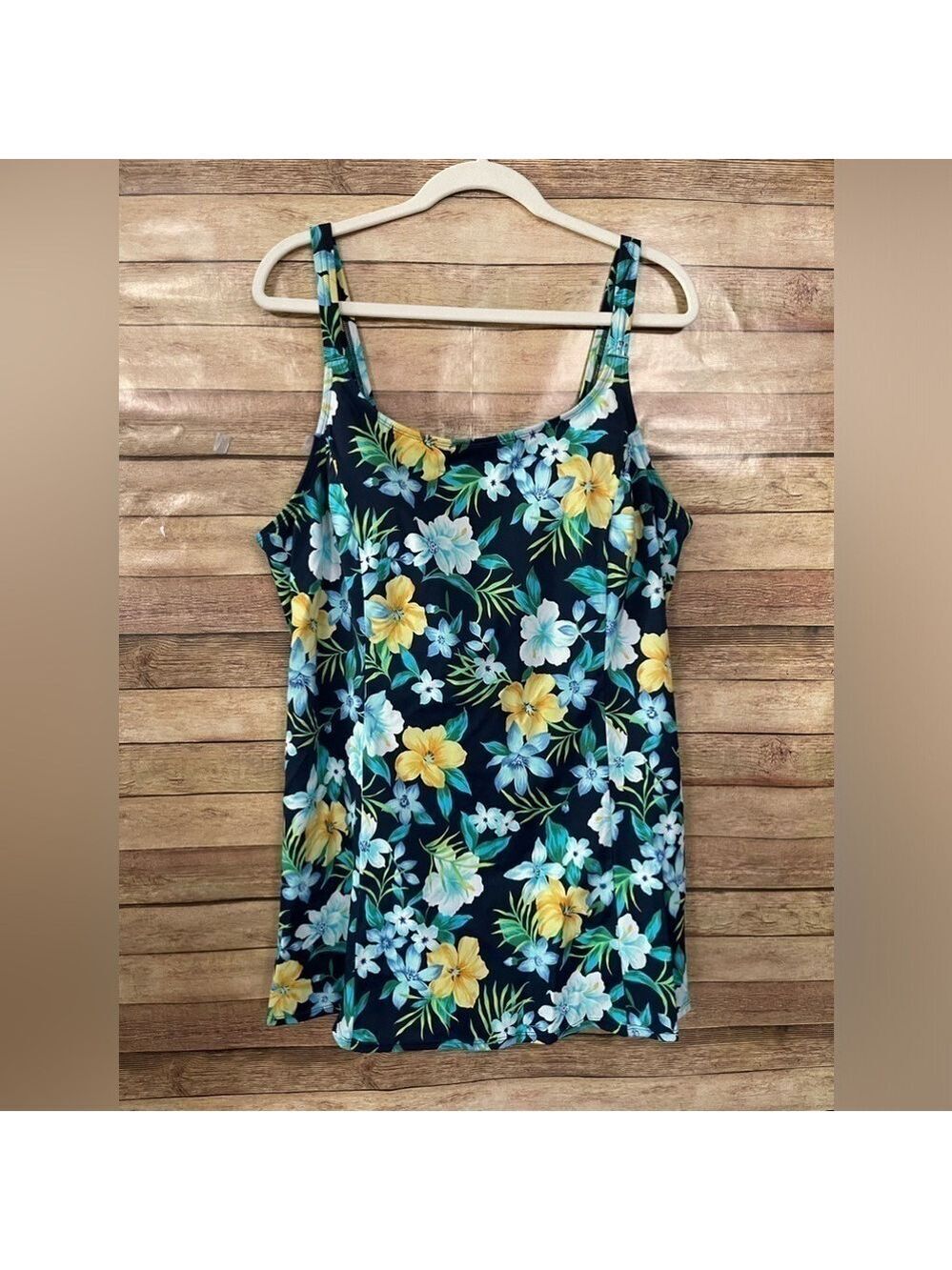 Kathy Ireland Women's Plus Size 22 W One Piece Swimming Suit Skirt Blue Floral